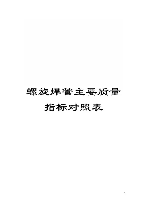 螺旋焊管主要质量指标对照表模板
