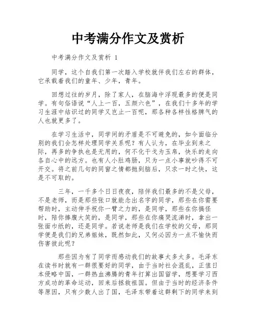中考满分作文及赏析