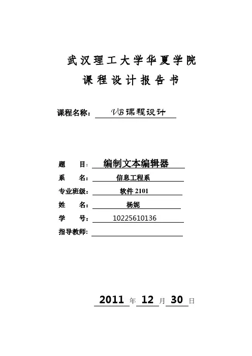 VB编辑器课程设计报告