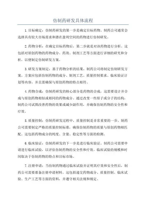 仿制药研发具体流程