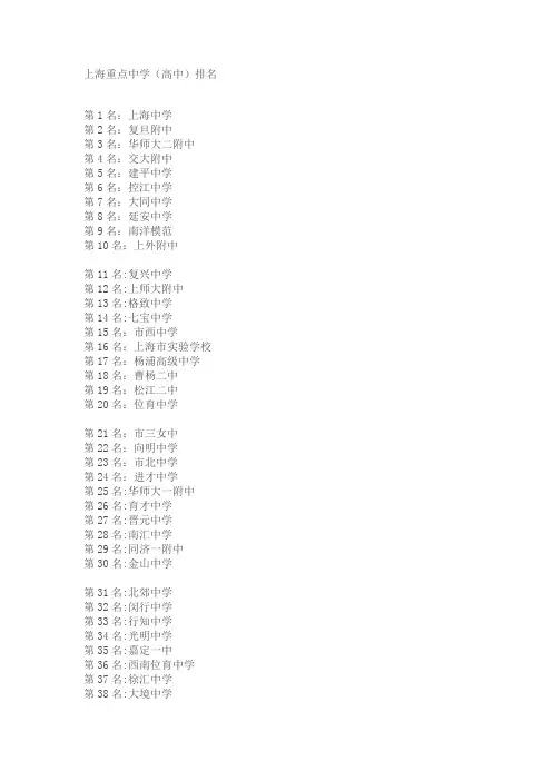 上海高中的排名