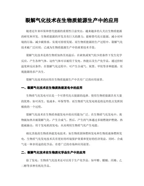 裂解气化技术在生物质能源生产中的应用