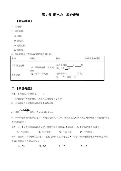 静电力 库伦定律