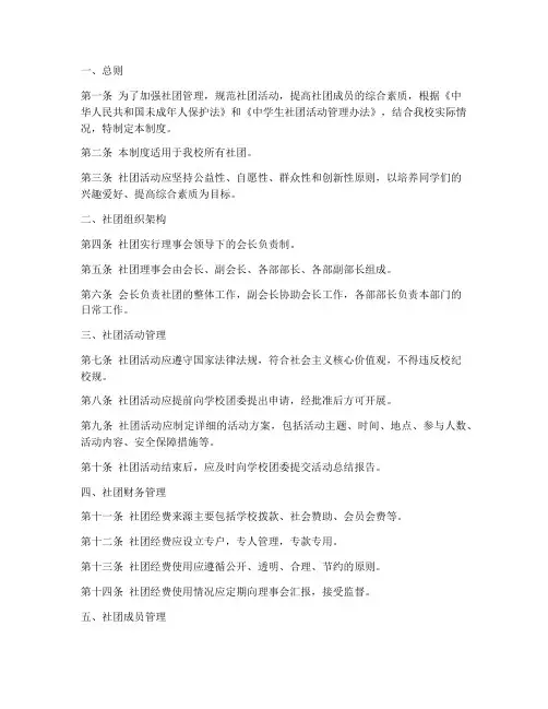初中社团规章管理制度模板