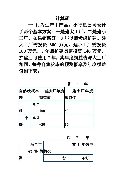 决策树练习题计算题(word文档良心出品)