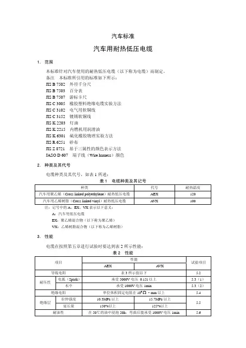 JASO D 608-1992汽车用耐热低压电缆(自己翻译中文).