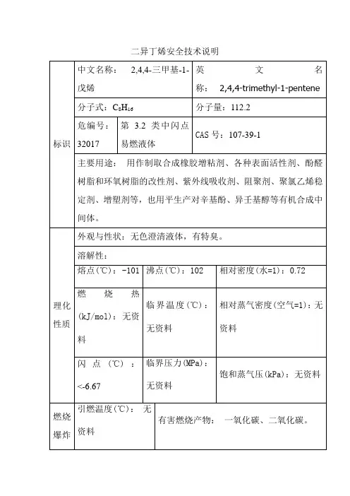 二异丁烯安全技术说明