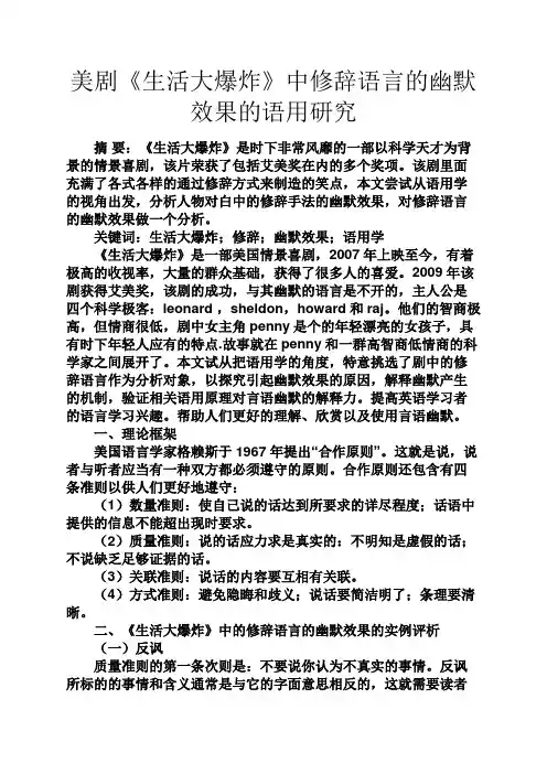 感悟爱情之美剧《生活大爆炸》中修辞语言的幽默效果的语用研究