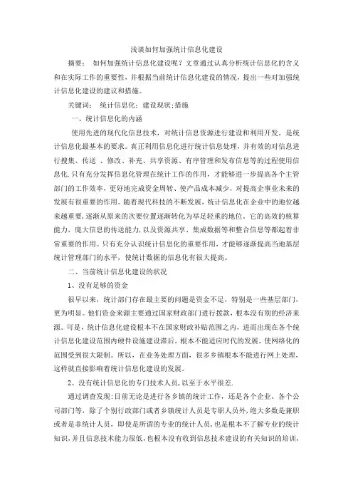 浅谈如何加强统计信息化建设