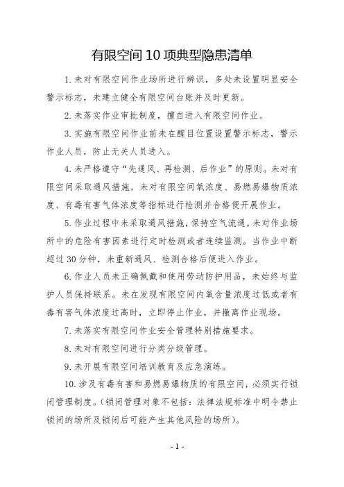 有限空间10项典型问题清单