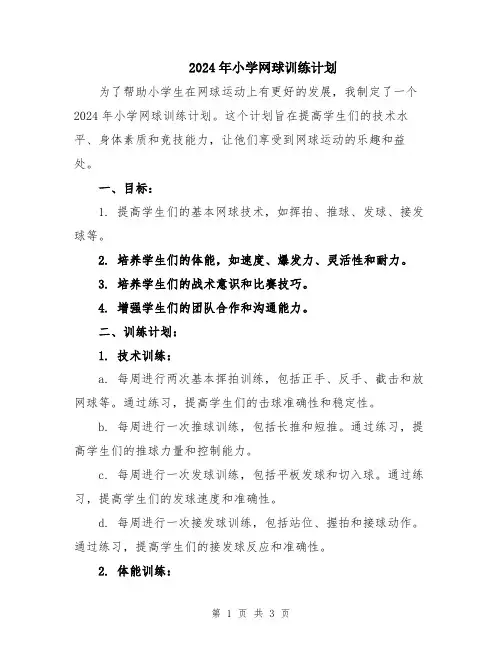 2024年小学网球训练计划