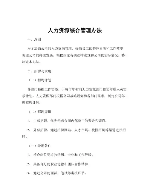 人力资源综合管理办法
