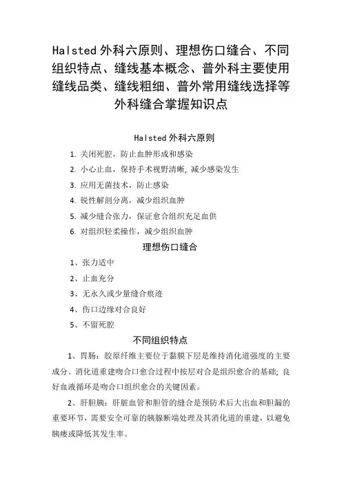 Halsted外科、理想伤口缝合、普外科主要缝线品类、缝线粗细、普外常用缝线选择等外科缝合掌握知识点