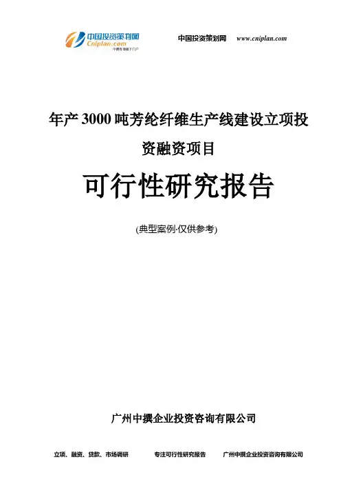 年产3000吨芳纶纤维生产线建设融资投资立项项目可行性研究报告(中撰咨询)