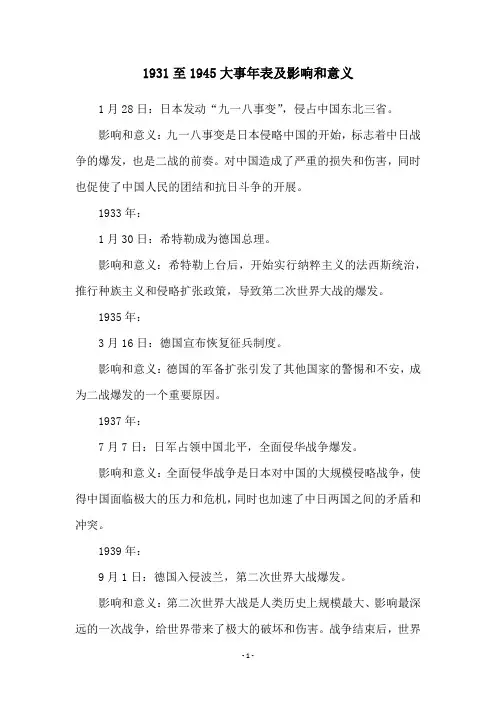 1931至1945大事年表及影响和意义
