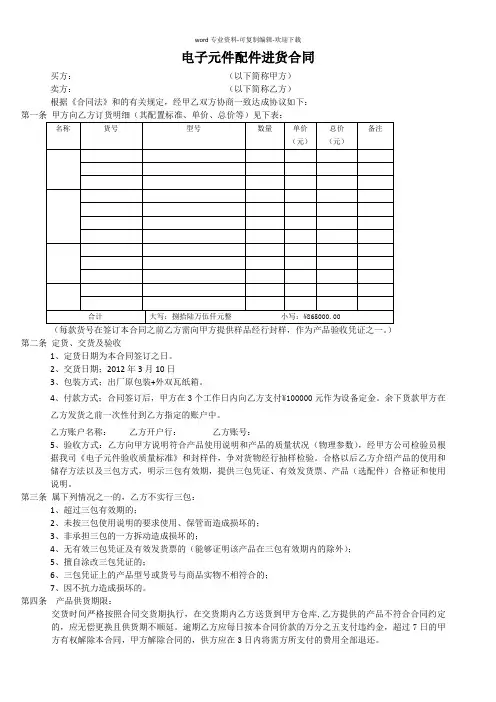 电子元件产品购销合同