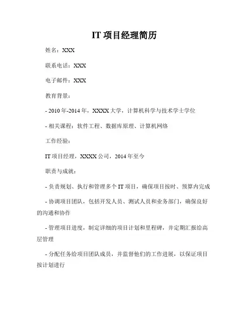IT项目经理简历