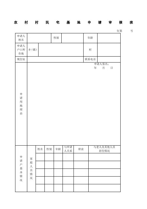 农村村民宅基地申请审核表
