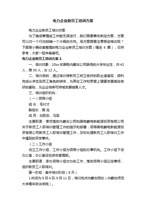 电力企业新员工培训方案（精选6篇）