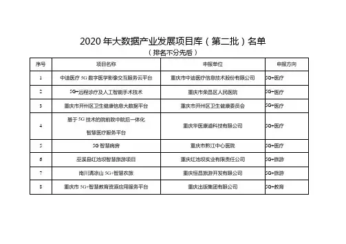 2020年大数据产业发展项目库(第二批)名单【模板】