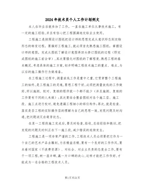 2024年技术员个人工作计划例文（七篇）