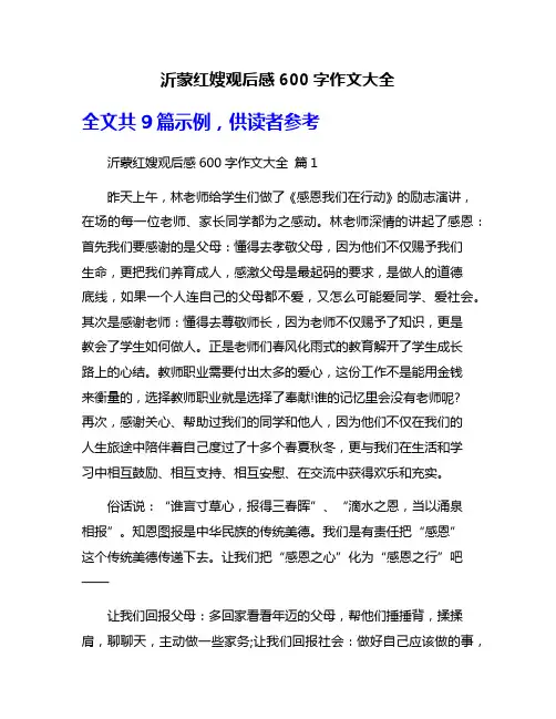 沂蒙红嫂观后感600字作文大全