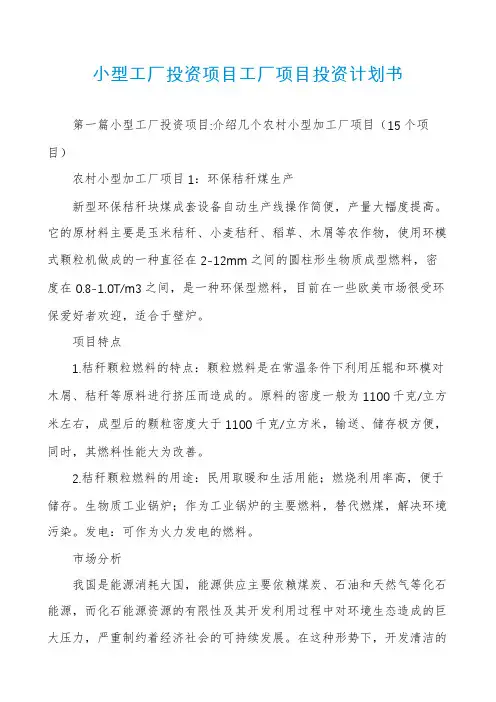 小型工厂投资项目工厂项目投资计划书