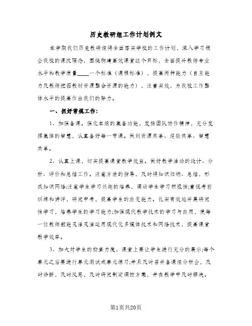 历史教研组工作计划例文(5篇)