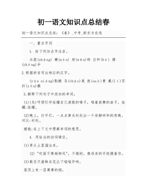 初一语文知识点总结春