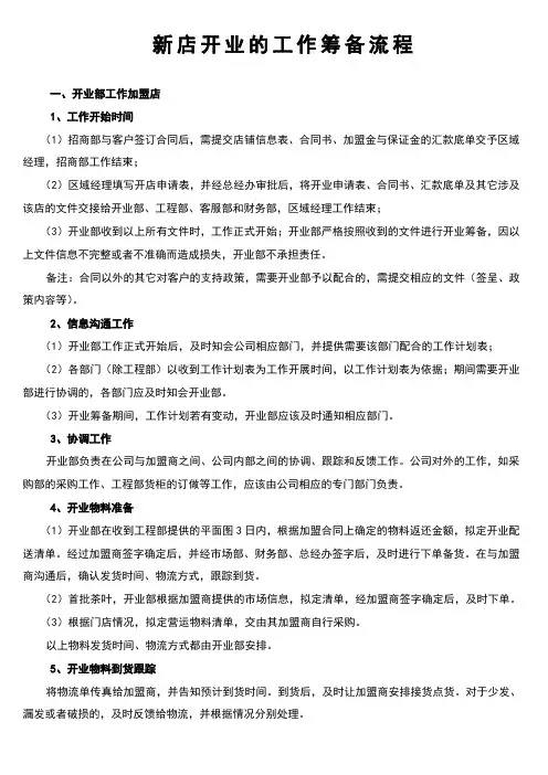 新店开业筹备流程