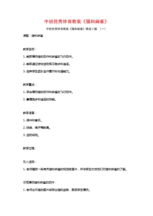 中班优秀体育教案《猫和麻雀》3篇