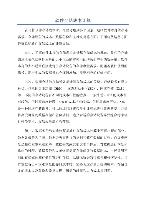 软件存储成本计算