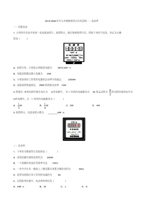 2019-2020学年九年级物理考点归类训练——电功率
