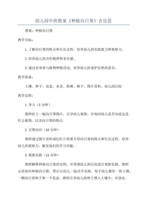 幼儿园中班教案《种植向日葵》含反思
