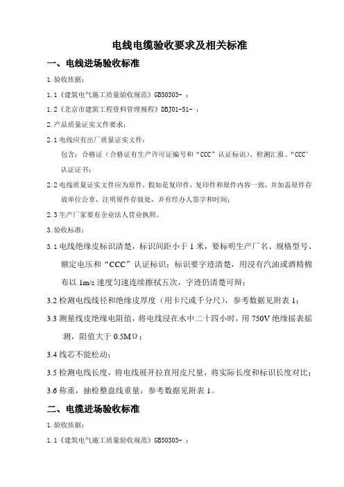 电线电缆验收要求及相关标准