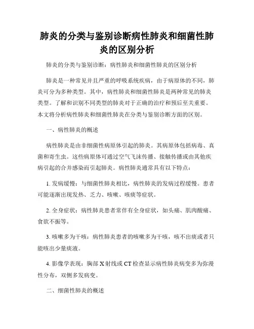 肺炎的分类与鉴别诊断病性肺炎和细菌性肺炎的区别分析
