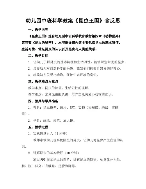 幼儿园中班科学教案《昆虫王国》含反思