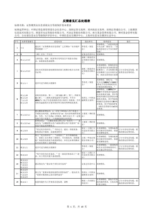 反馈意见汇总处理表