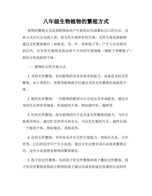 八年级生物植物的繁殖方式
