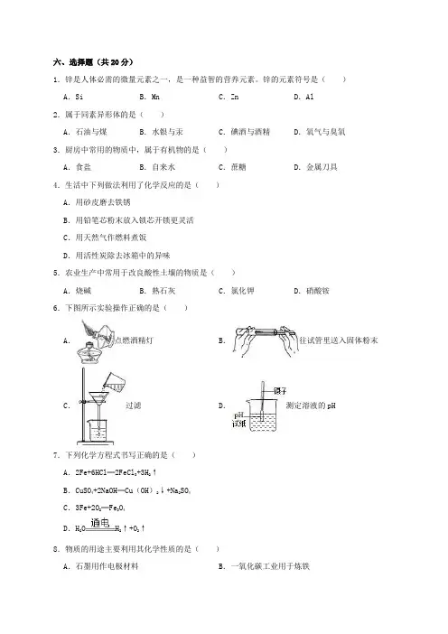 上海市徐汇区中考化学二模试卷(含解析)