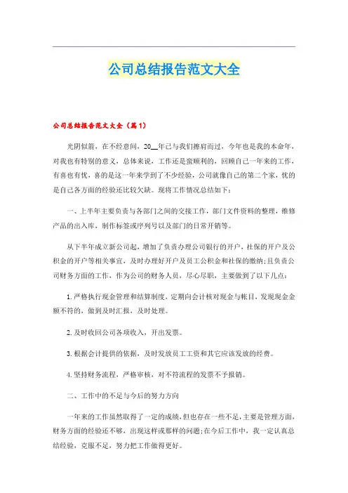 公司总结报告范文大全