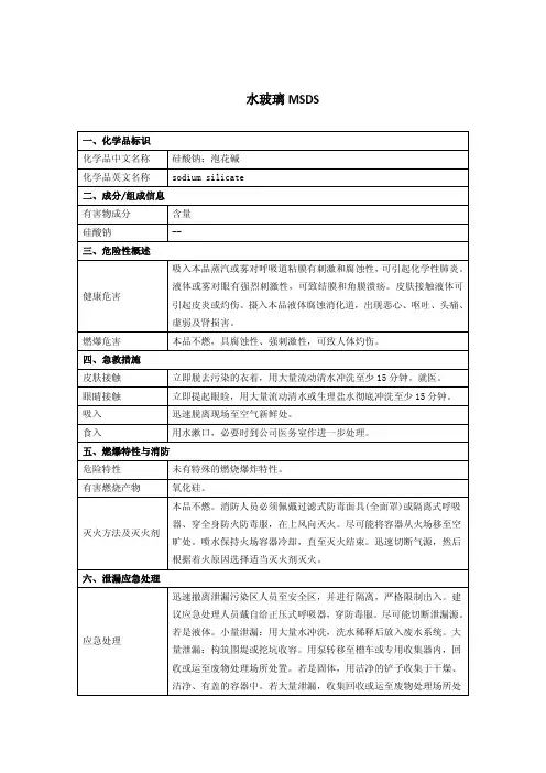 水玻璃;硅酸钠;泡花碱MSDS