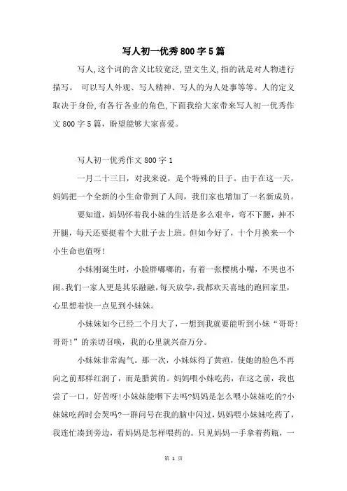 写人初一优秀800字5篇
