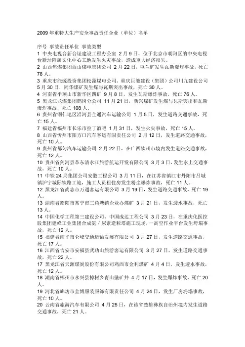 2009年全国重大安全事故