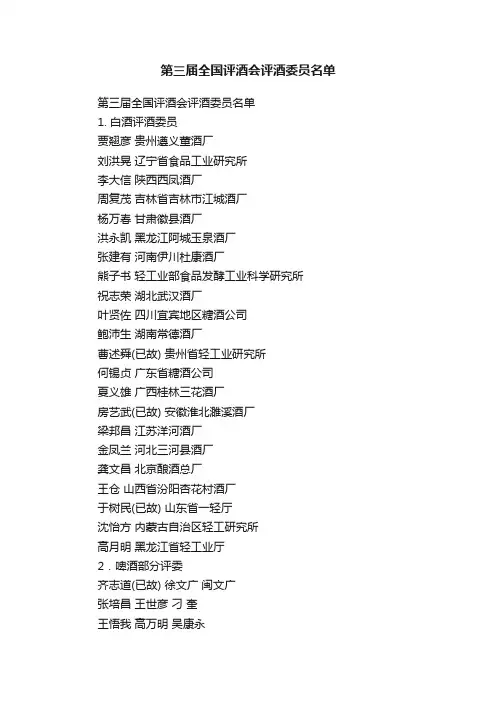 第三届全国评酒会评酒委员名单