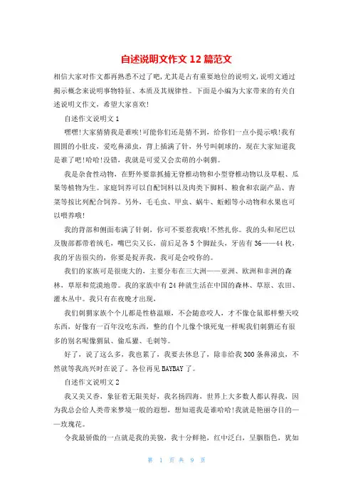 自述说明文作文12篇范文