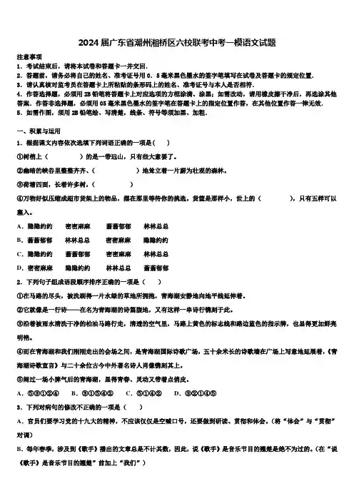 2024届广东省潮州湘桥区六校联考中考一模语文试题含解析