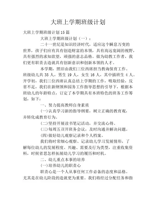 大班上学期班级计划2020