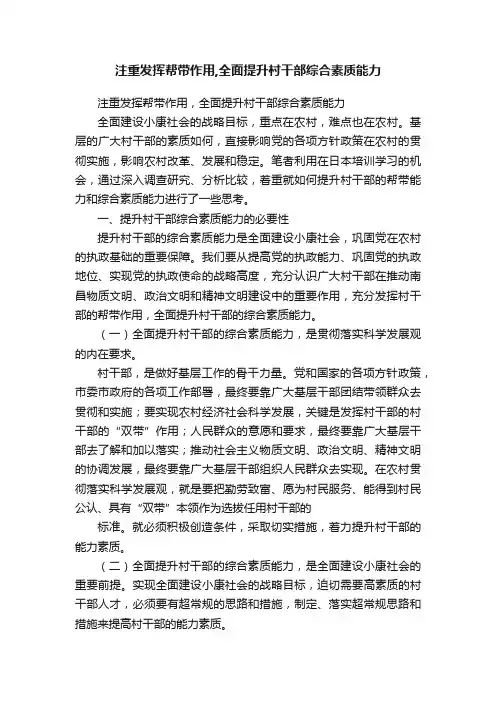 注重发挥帮带作用,全面提升村干部综合素质能力