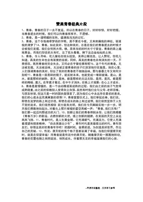 赞美青春经典片段_